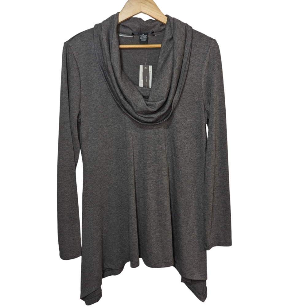 Joan Vass Gray Long Sleeve Cowl Neck Top Size Medium